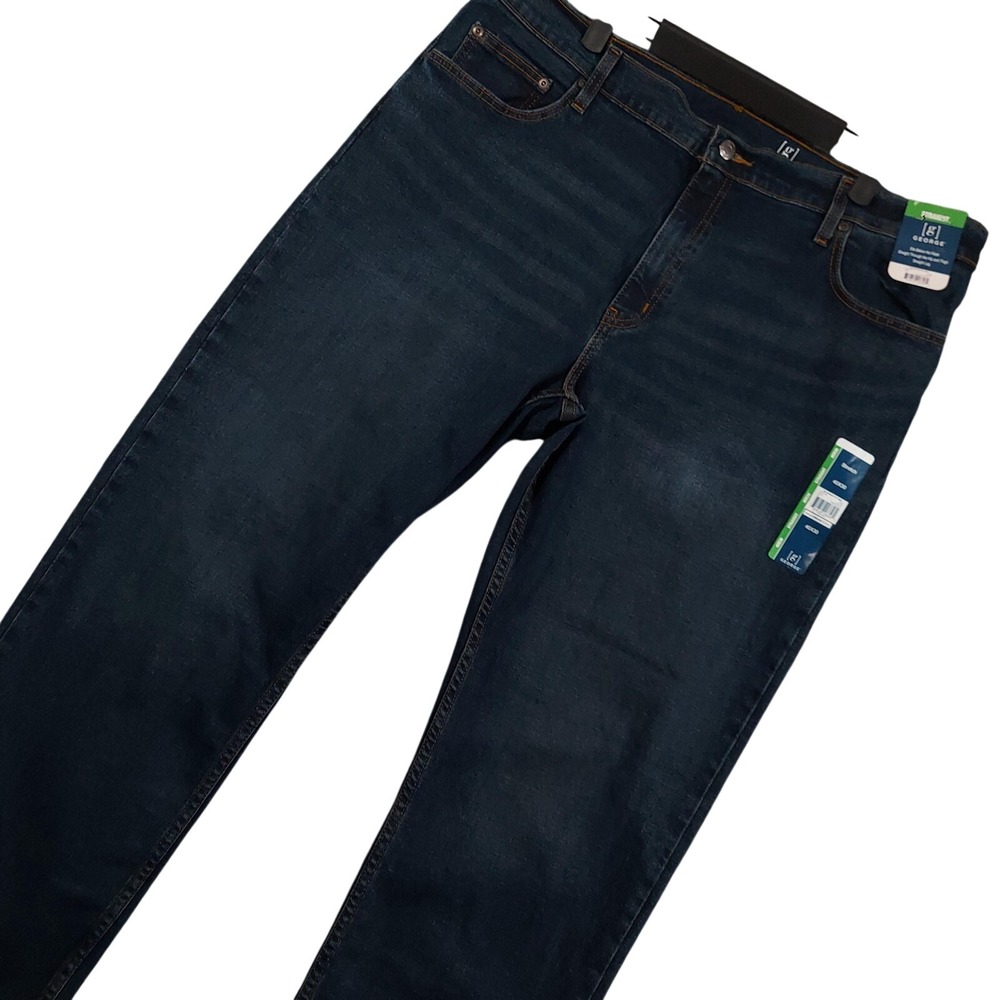 George GE Straight Fit Jeans Mens 40x30 Blue Dark Wash Regular Stretch Denim